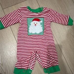 Festive Red and Green Striped Santa Baby Onesie